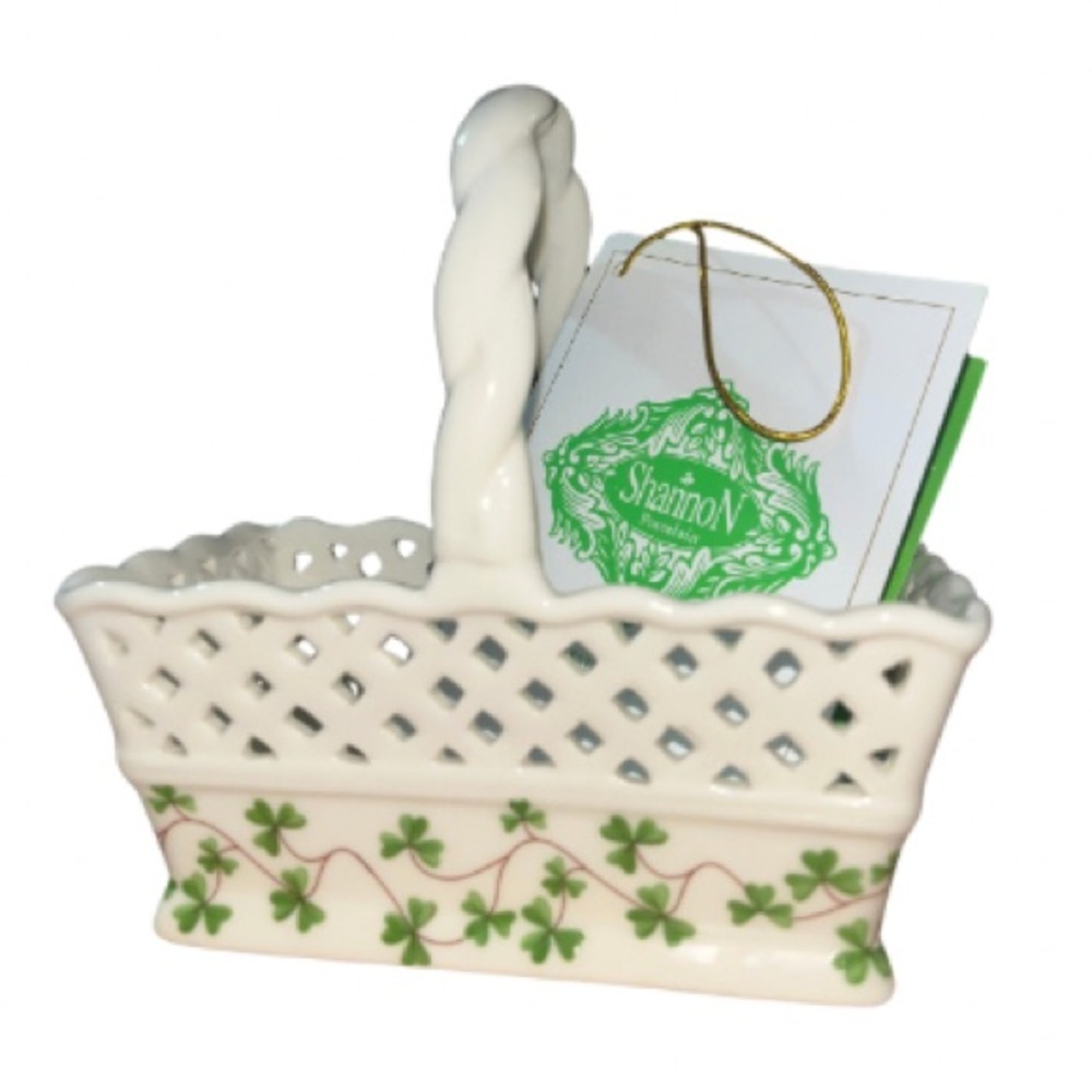 Godinger, ShannoN Porcelain Basket Shamrock Design, 5” NIB